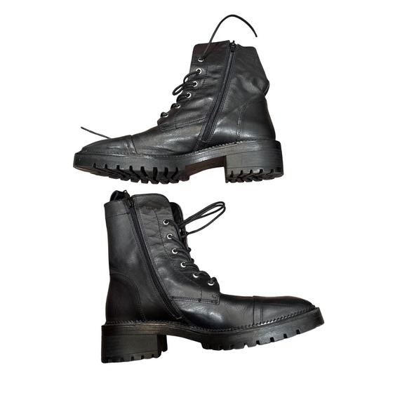 ZARA Black Leather Studded Combat Boots‎ Chunky Lug Sole Women Size 39 EU - Picture 7 of 9